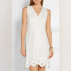 Theory Jemoine Embroidered Cotton Linen Dress White Size 10